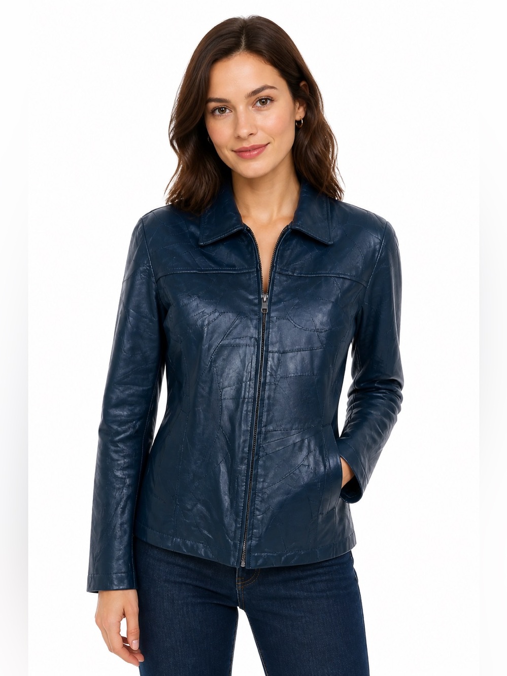 Vintage Cellini Womens Textured Leather Jacket M Fully Lined